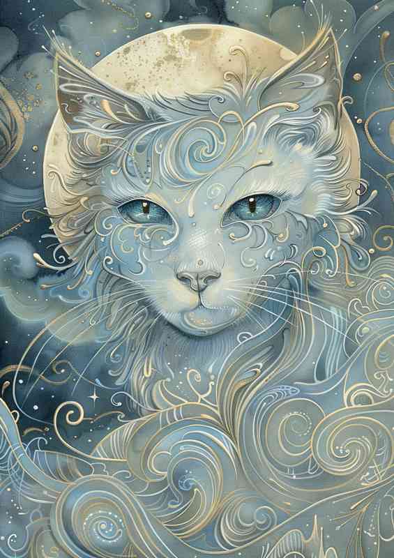 Cat in a moonlit sky | Metal Poster