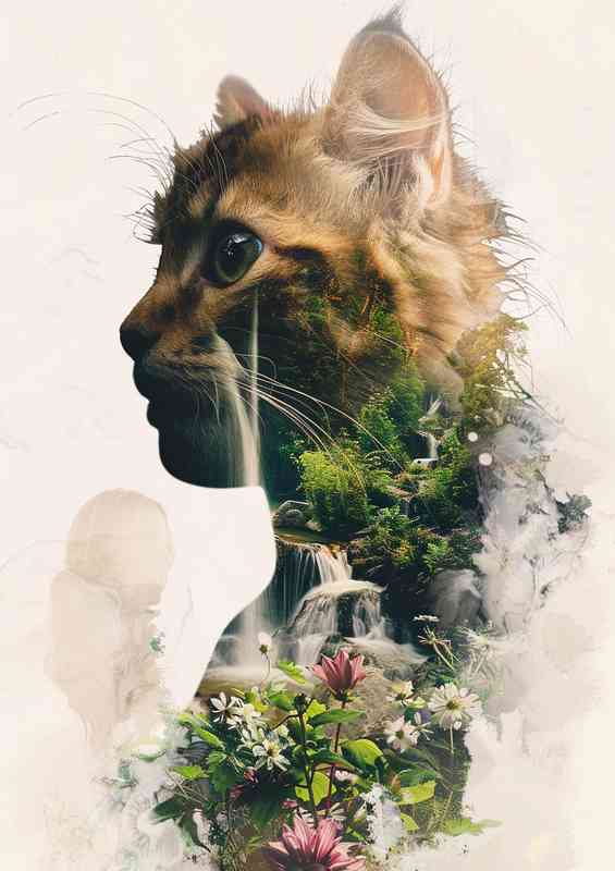 Cat in the forest double exposure | Di-Bond