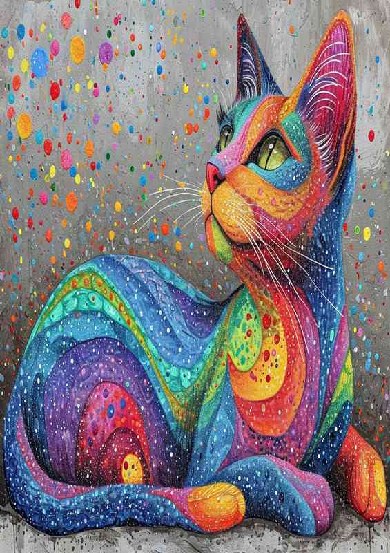 Cat resting in full dots and colours | Metal Poster