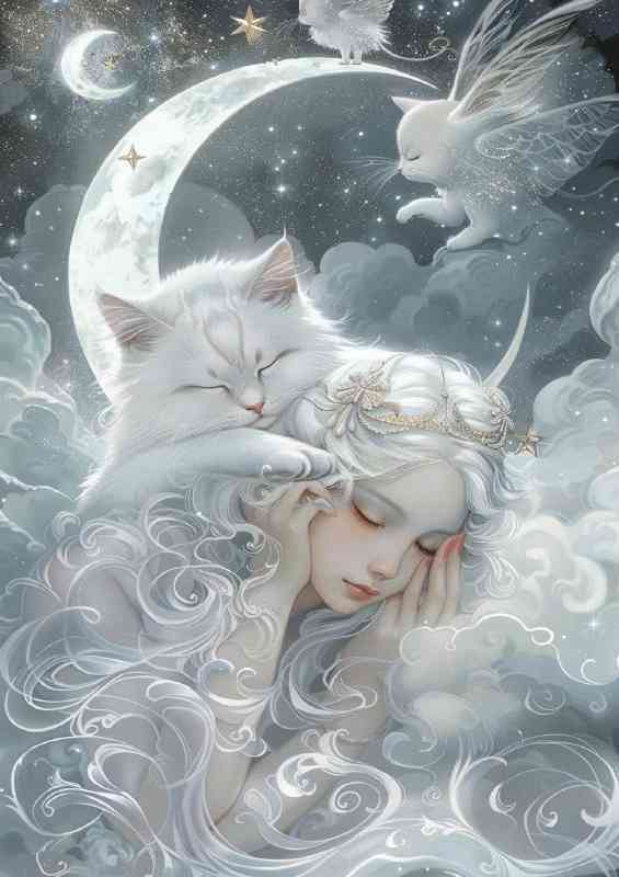 Cat sits on the moon with stars | Canvas