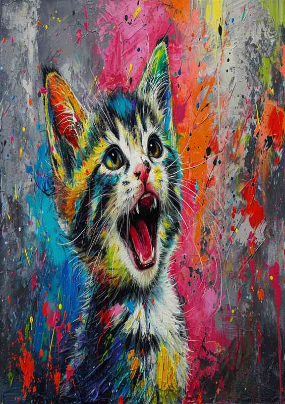 Cat with a smilly face and painted background | Di-Bond