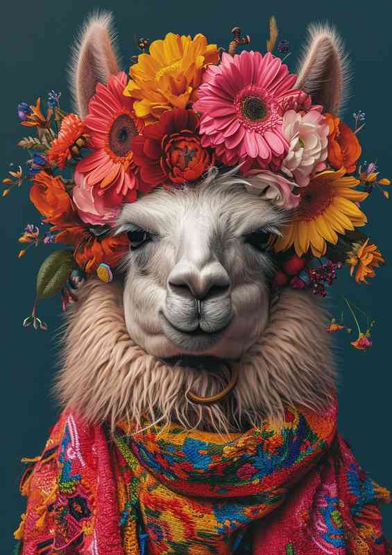 Colourful Llama with a nice scarf on | Metal Poster