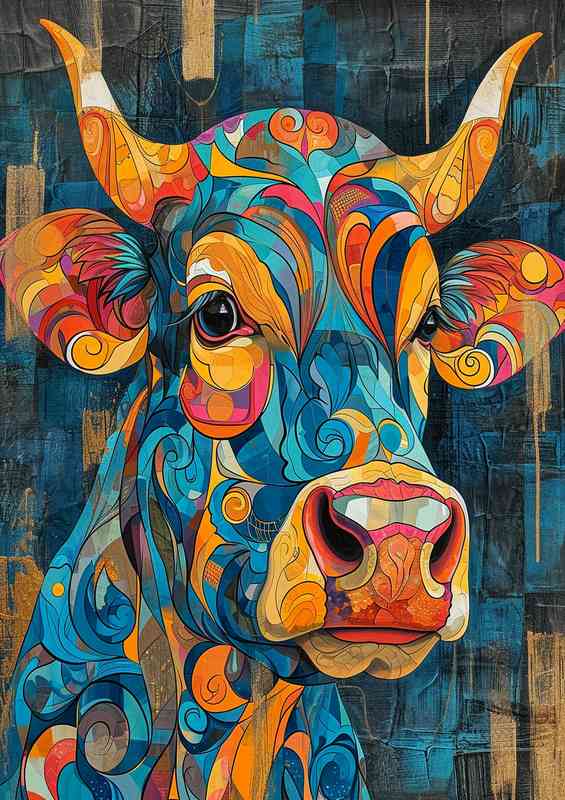 Colourful cow in abstract form | Di-Bond