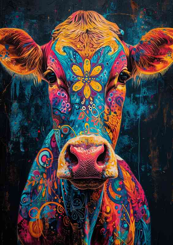 Cow with colorful art on his face | Poster