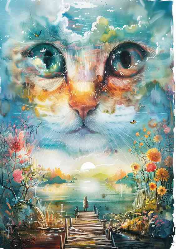 Cute Cat face in the sky by the lake | Canvas