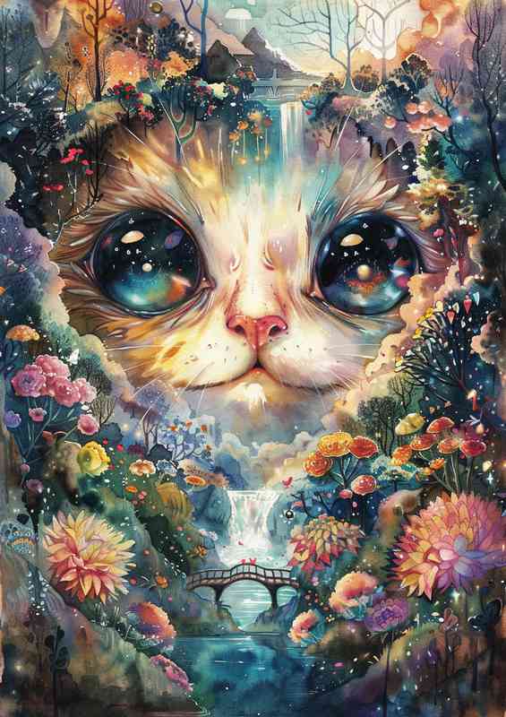 Cute cat face with big eyes | Metal Poster