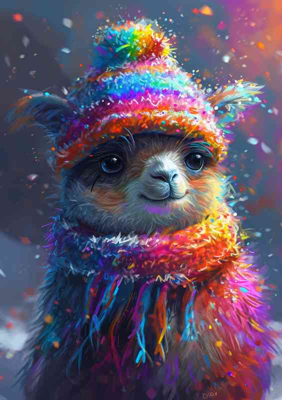 Cute llama in a rainbow hat | Di-Bond