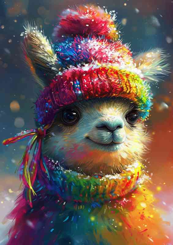 Cute llama in a rainbow hat and jumper | Di-Bond