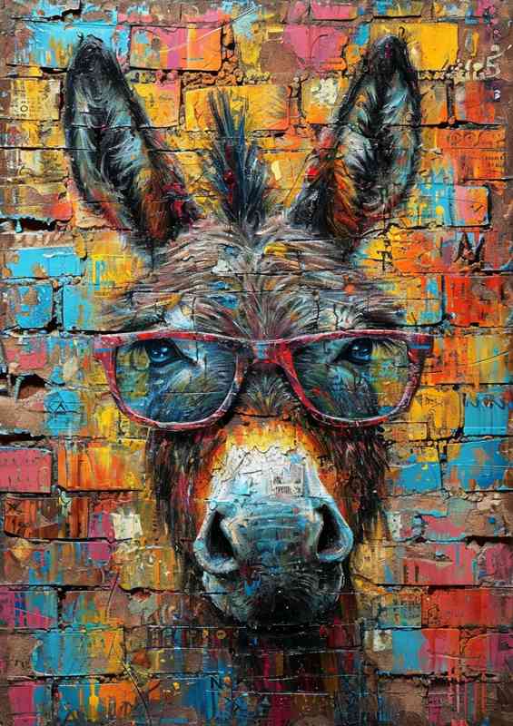 Donkey in glasses with street art wall | Di-Bond