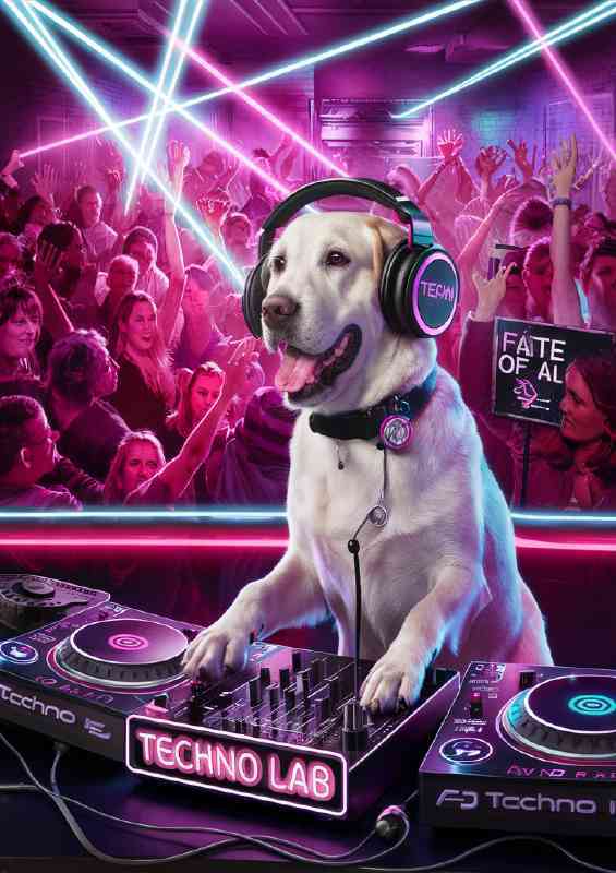 Electric Dj Dog playin the decks | Metal Poster