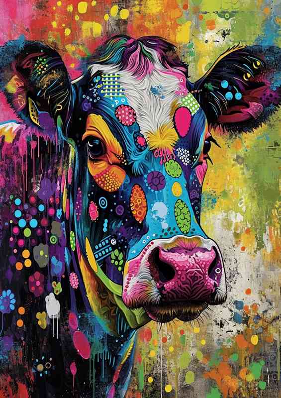 Funny bight cow painted in colours | Poster