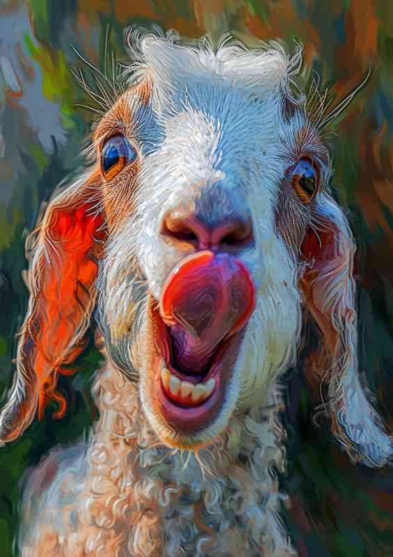 Goat face with tongue sticking out | Di-Bond