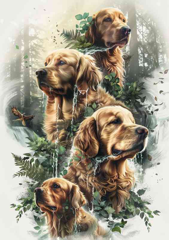 Golden Retrivers in the forest | Poster