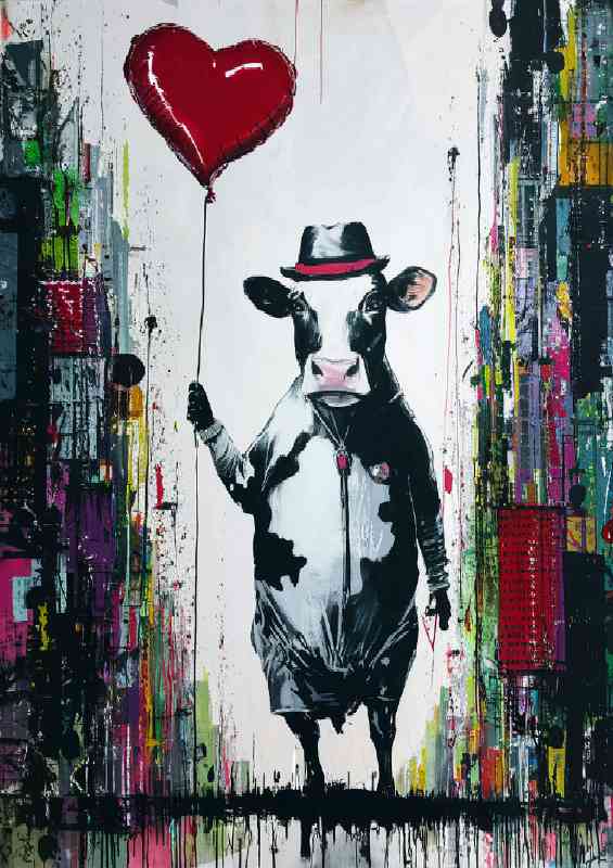 Graffiti crazy cow and the baloon | Metal Poster