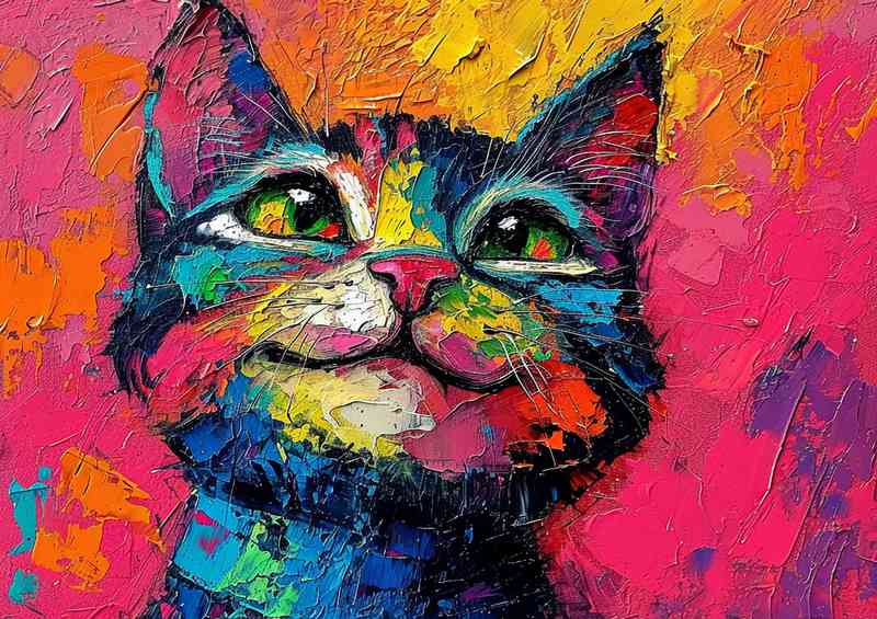 Great smilley cat with colourful background | Metal Poster