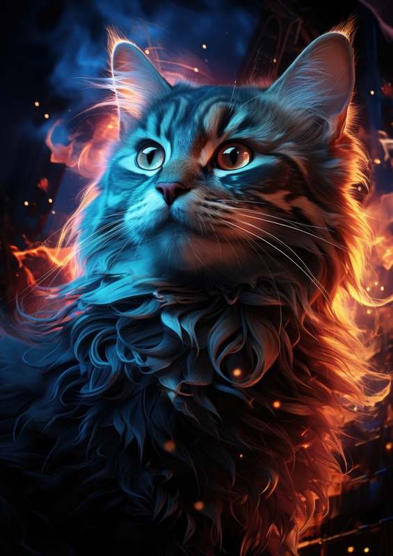 Grey Cat with flames | Canvas