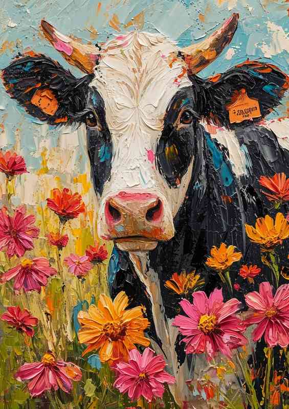 Lilah the cow surrounded by the flower field | Poster