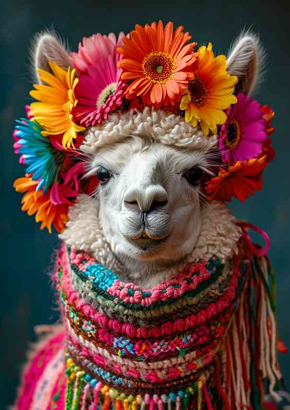 Llama colorful wears flowers on its head | Canvas