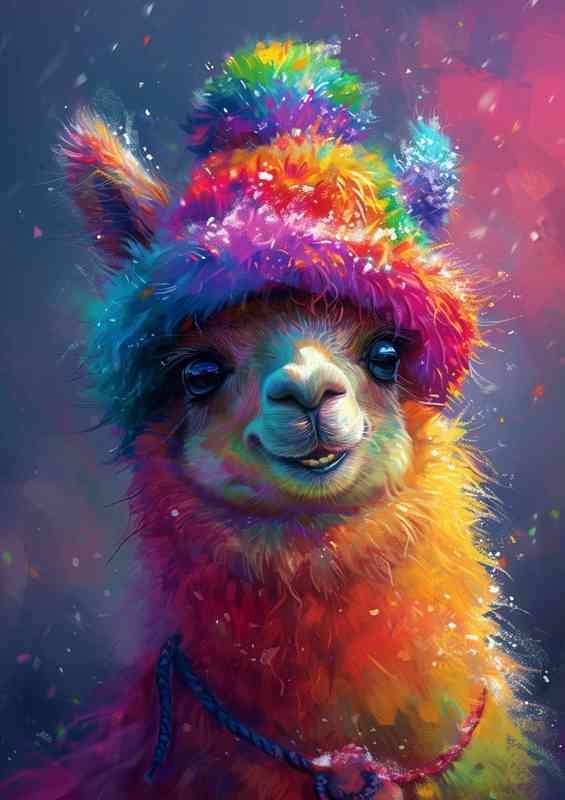 Llama laughing in a rainbow hat | Canvas