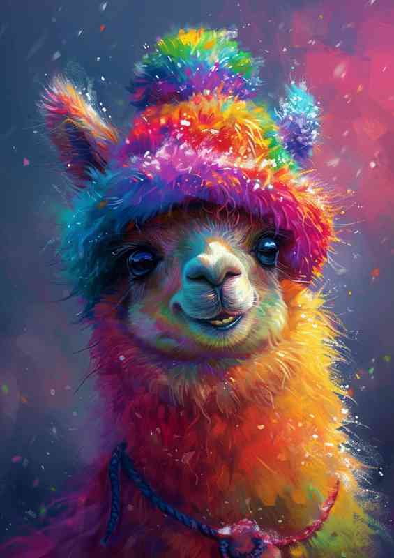 Llama laughing in a rainbow hat | Metal Poster