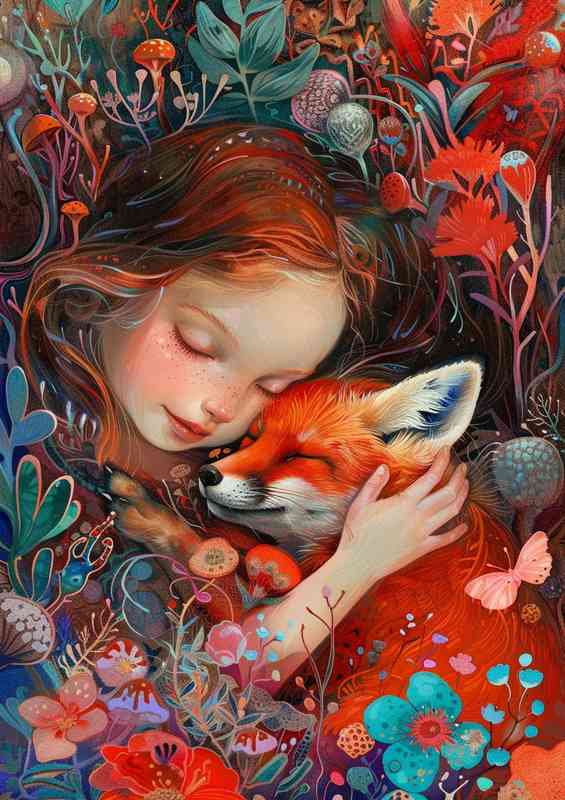 Painted girl with a red Fox | Poster