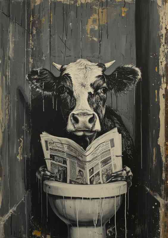 Painted splashes a cow on the tiolet | Metal Poster
