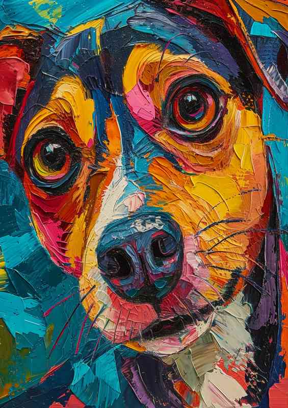 Painted style of a dog looking straight | Metal Poster