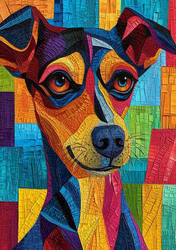 Painting depicting a dog with multi colored | Metal Poster