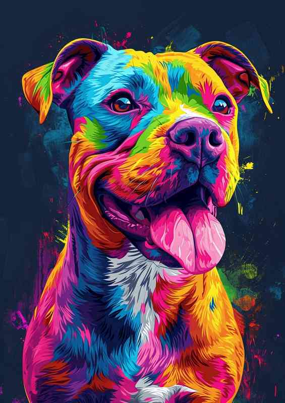 Pitbull smileing with his tounge street art | Metal Poster