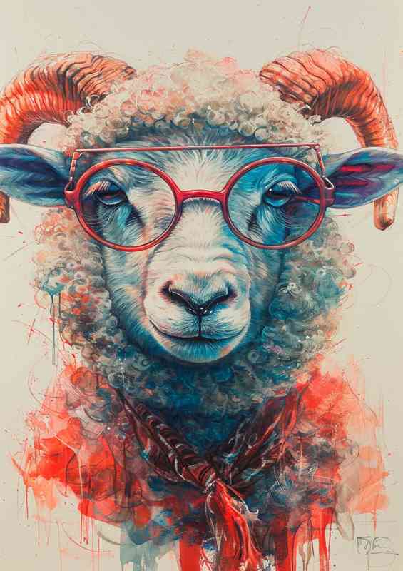 Sean the sheep with his red glasses on | Di-Bond
