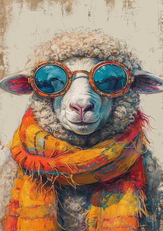Sheep in orange scalf and sungalsses | Di-Bond