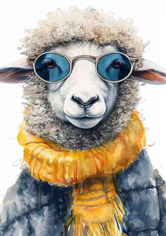 Sheep in sunglasses and yellow scalf | Poster