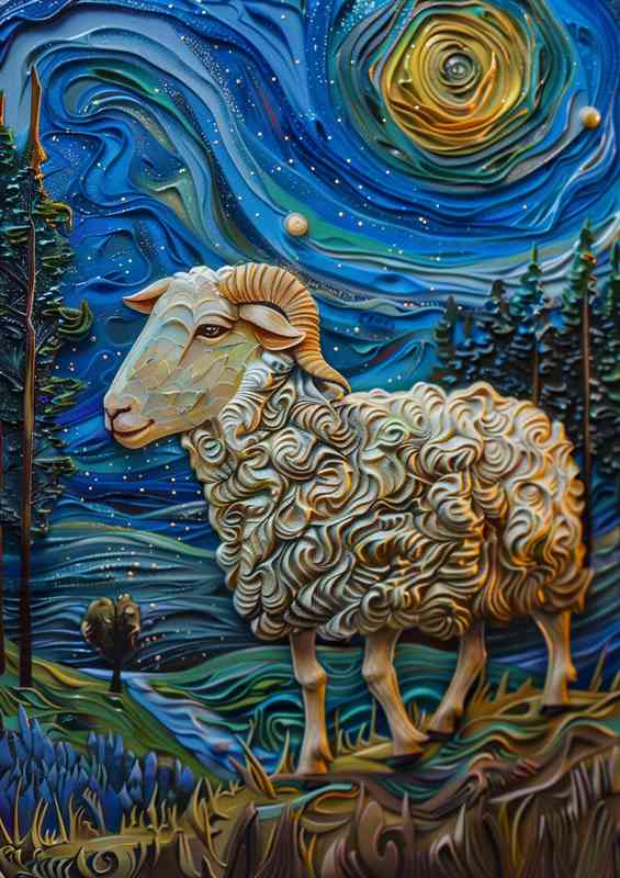Sheep walking in a night sky | Metal Poster