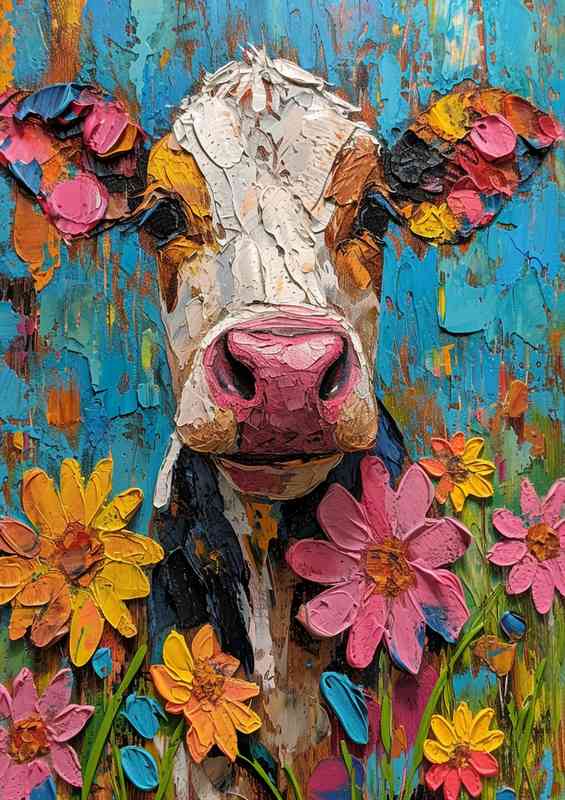 Teressa the painted cow surrounded by daisys | Poster