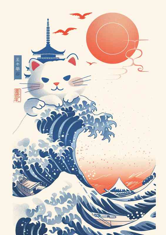 The Cat and the waves japanese style | Di-Bond
