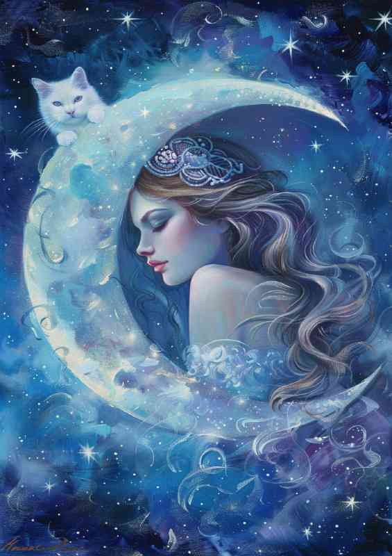 The White Cat moon and the stars | Canvas