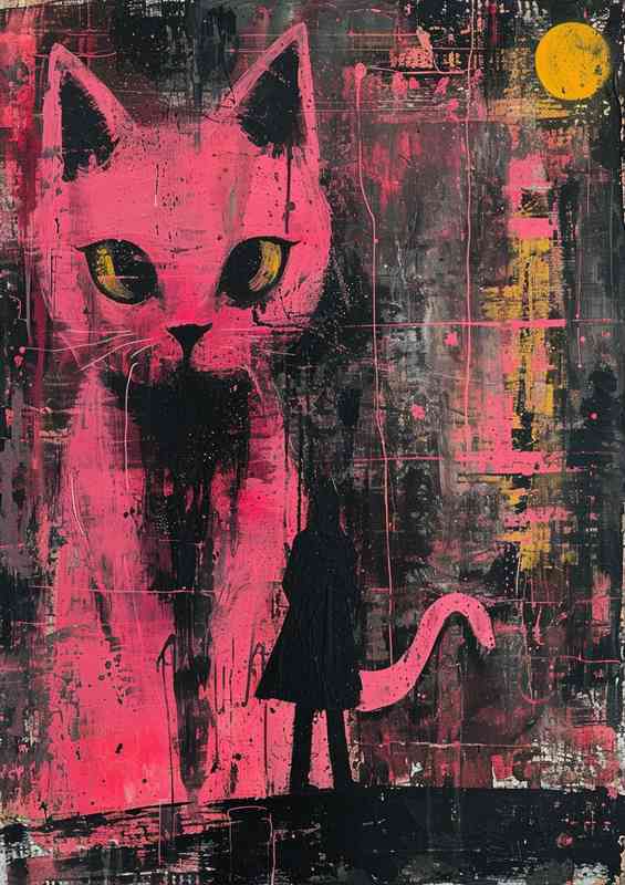 The pink cat with yellow eyes street art | Poster