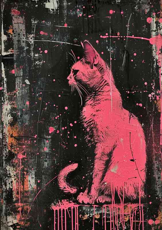 The pink painted cat dripping in paint | Di-Bond