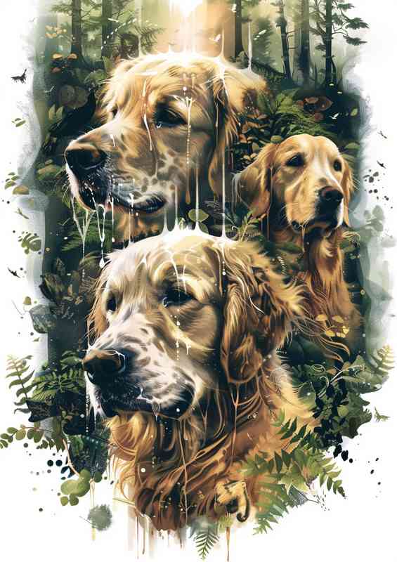 Three golden retriever Dogs | Metal Poster