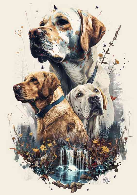 Three labrador dogs forest | Canvas
