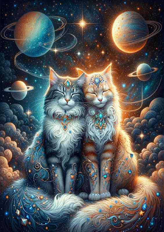 Two Cats one with a coat like the night sky | Poster