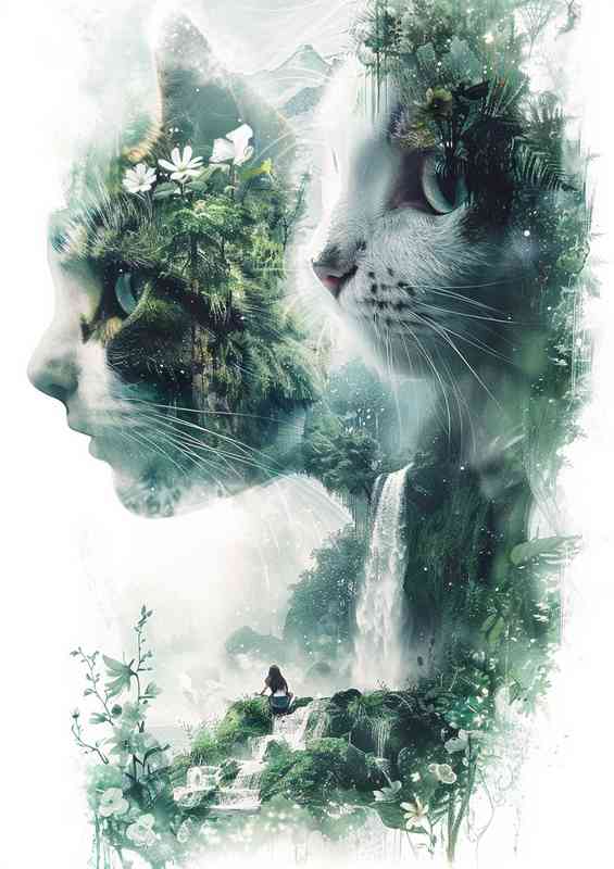 Two cats in the waterfall doudle exposure | Metal Poster