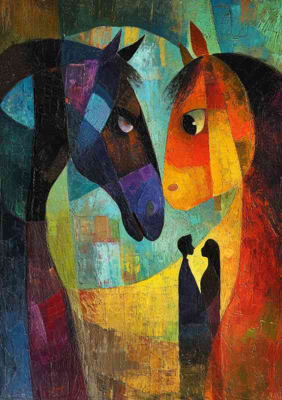 Two people and horses standing | Canvas