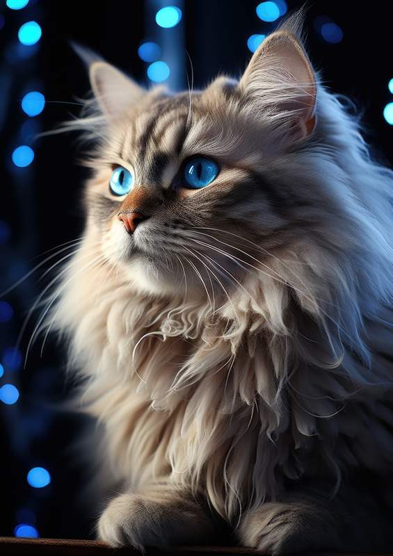 White furry Cat at night | Metal Poster