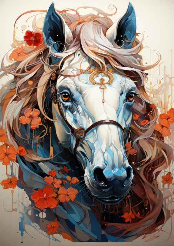 White horses head with flowers | Canvas