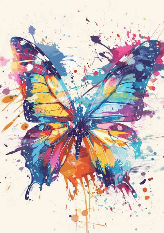 Abstract colorful Butterfly in the style of paint splash | Metal Poster