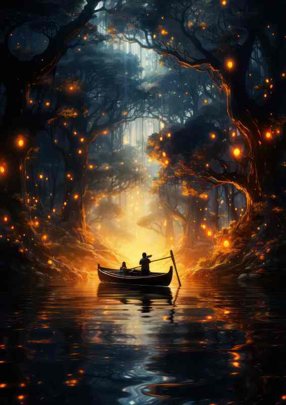 Glistening Fairy Ponds two people on a boat | Canvas