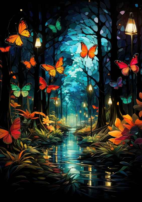 Butterflies in the enchanted woodland | Canvas
