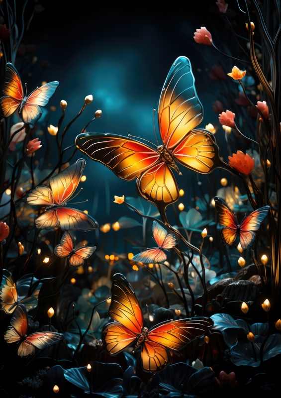 Butterflys flying at night | Poster