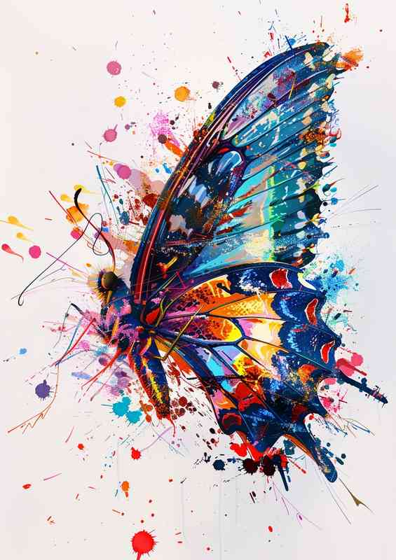 Colorful butterfly covered with paint | Metal Poster